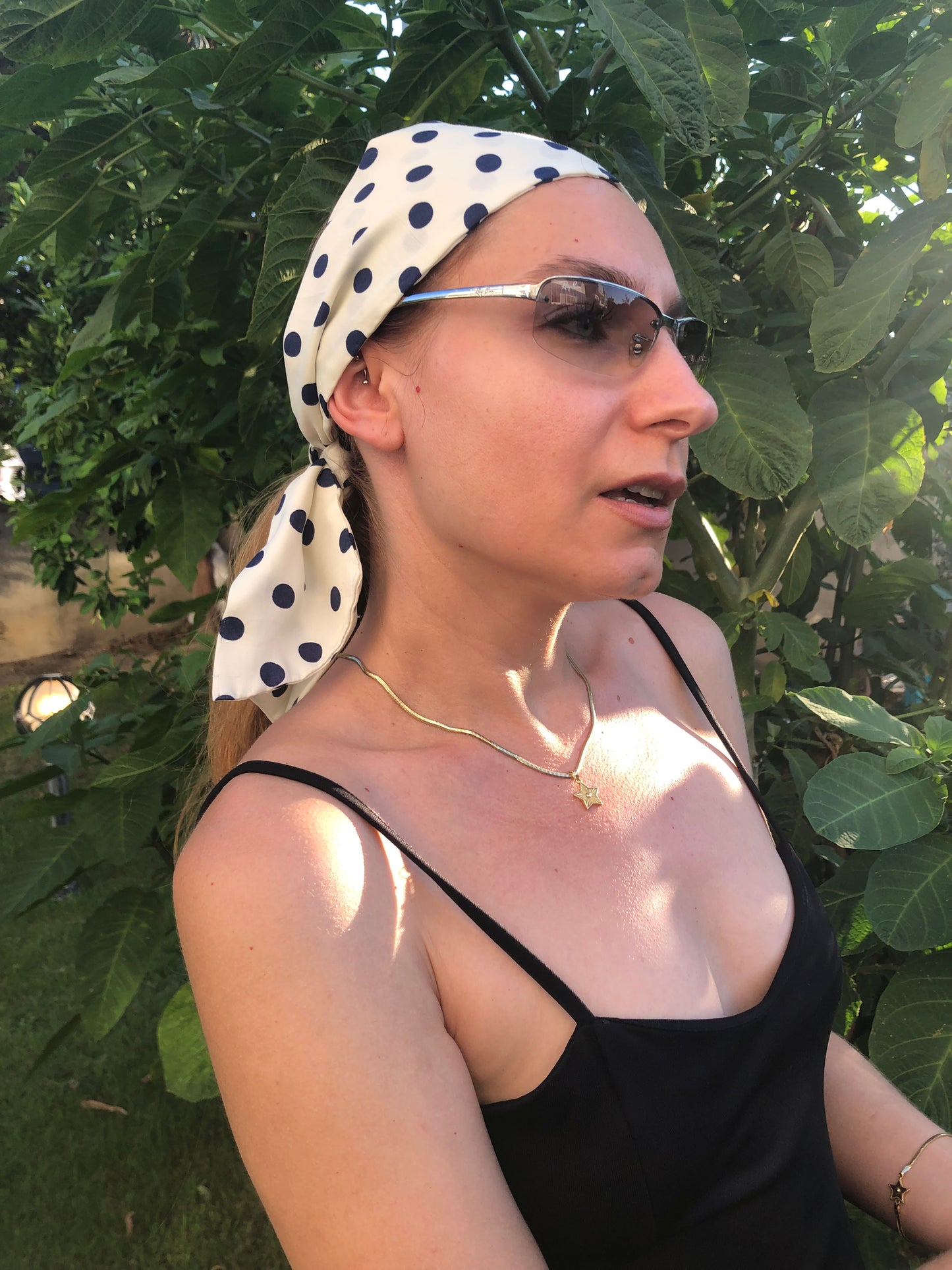 Henceforth | Melsas 100% Silk Polka Dot Hair Scarf 107x9 cm | Hair, Neck, Arm, Bag