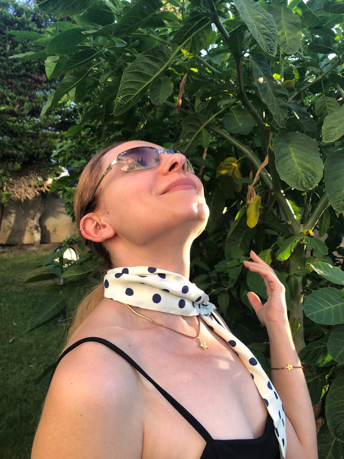 Henceforth | Melsas 100% Silk Polka Dot Hair Scarf 107x9 cm | Hair, Neck, Arm, Bag