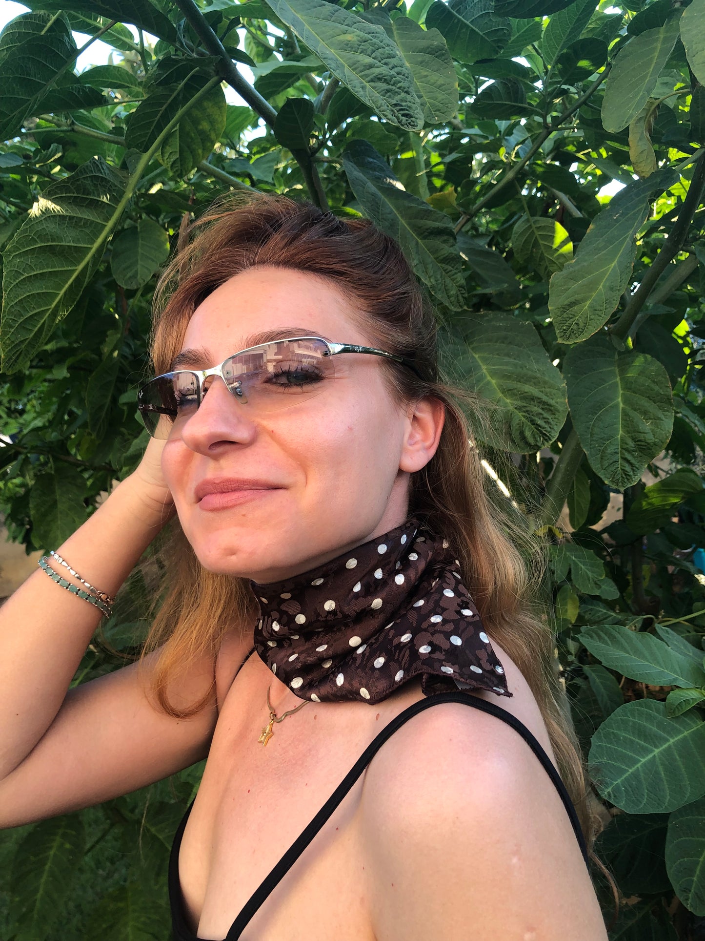 At The Moment | Melsas 100% Silk Polka Dot Scarf 43x43 | Neck, Arm, Hair, Trousers