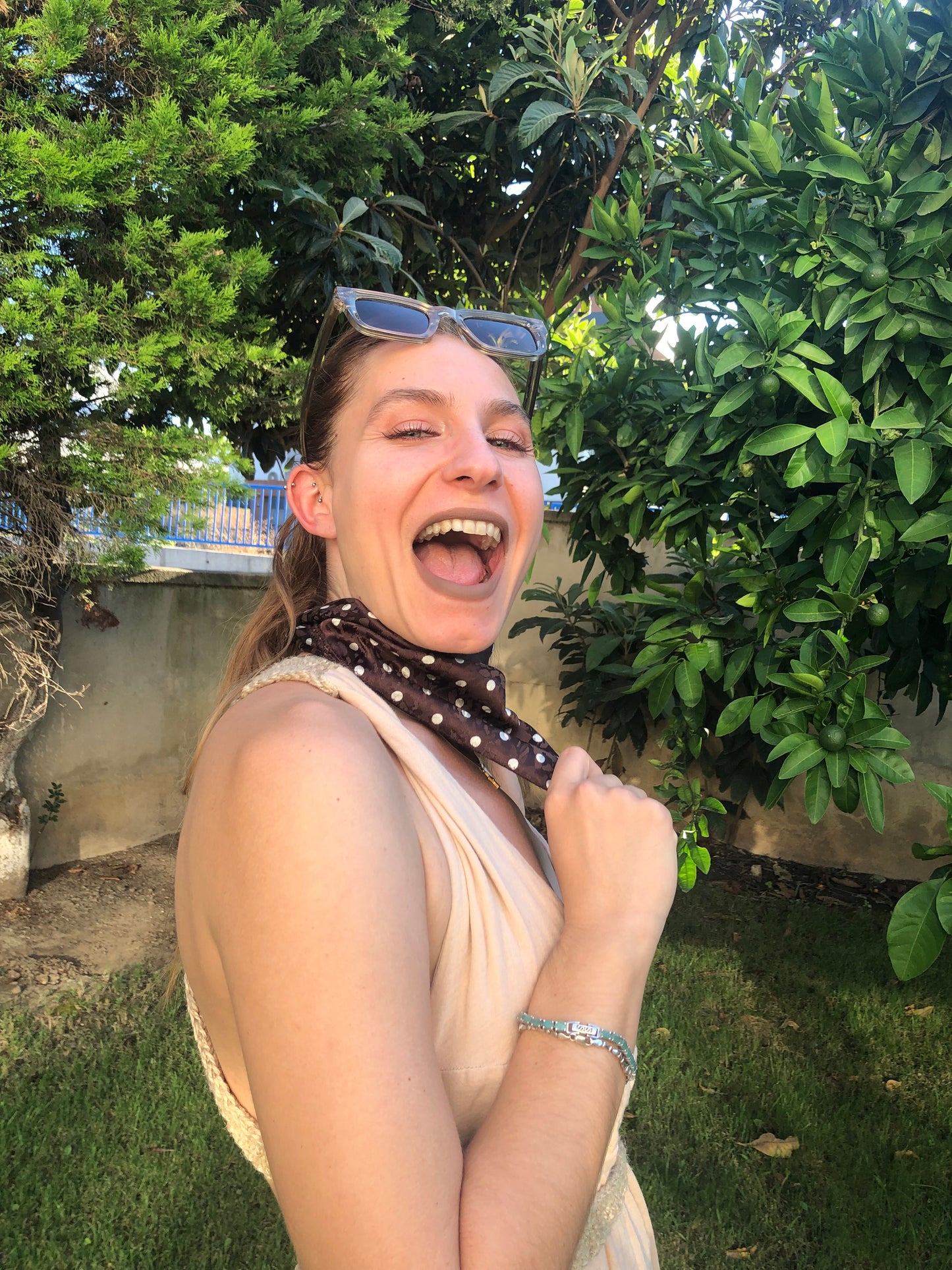 At The Moment | Melsas 100% Silk Polka Dot Scarf 43x43 | Neck, Arm, Hair, Trousers